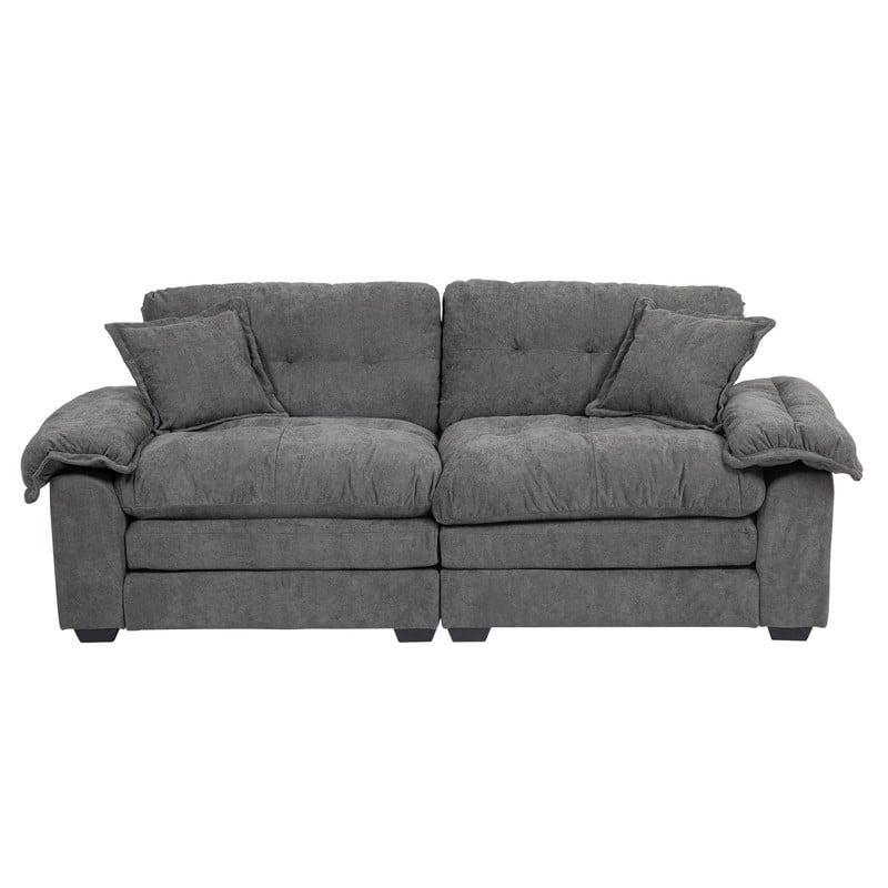 84" Chenille Loveseat Sofa with Memory Foam&Pocket Springs, Deep Seat Couch with 2 Throw Pillows