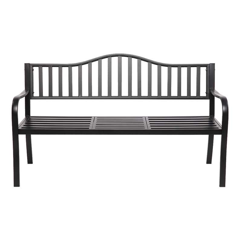 59 in. Outdoor Patio Garden Decorative Cast Iron Bench - Black