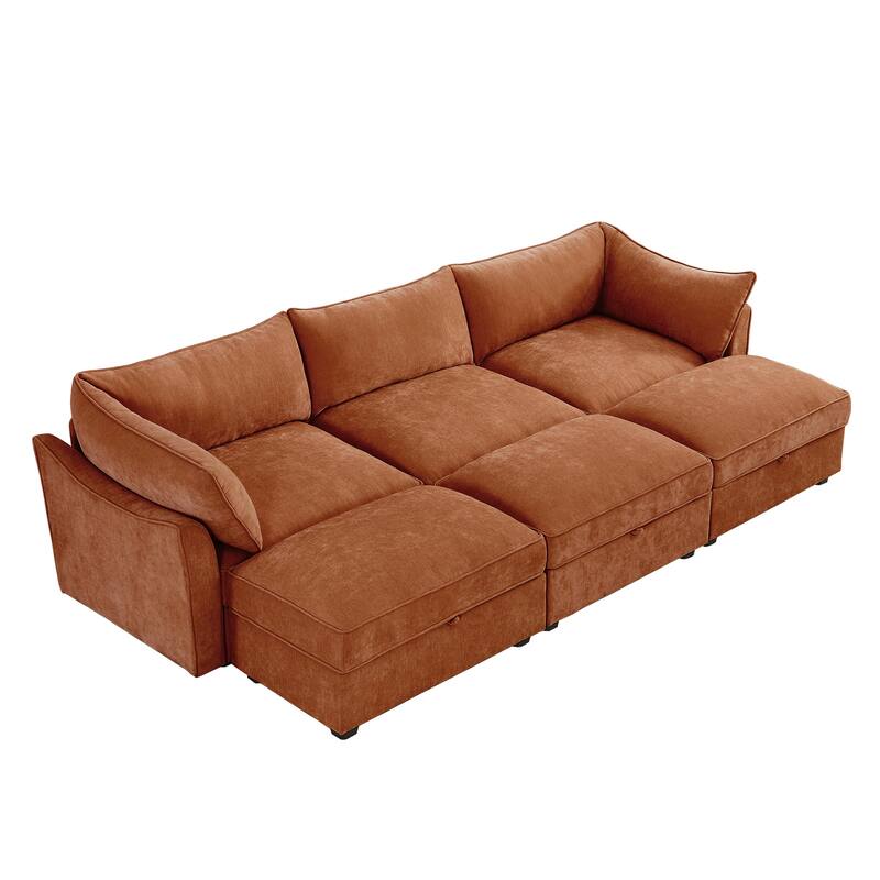 GDFStudio - Chenille 3-Seater 112.6" Modular Sofa with 3 Ottomans