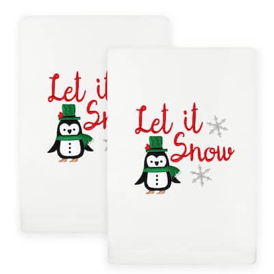 Authentic Hotel and Spa Christmas LET IT SNOW Embroidered Luxury 100% Turkish Cotton Hand Towels Set of 2