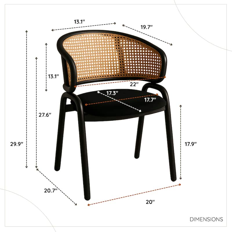 Ervilla Ergonomic Wicker Back Velvet Accent Dining Armchair with Powder Coated Steel Legs Protective Pad