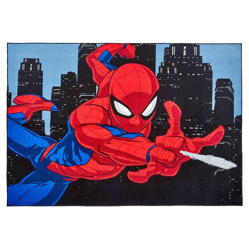 Licensed Marvel Spiderman Modern Character Printed Flannel Non-Slip Washable Indoor Kids Area Rug, 54"x78" - 4'6"x6'6"