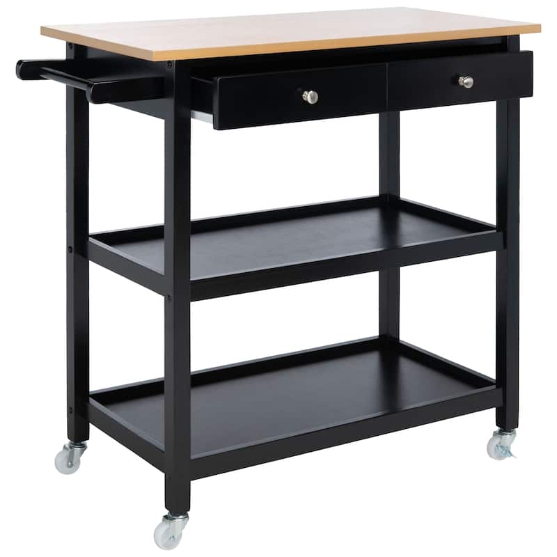 SAFAVIEH Cohyn 1-Drawer 2-Shelf Kitchen Bar Cart with Wheels - 39" W x 17.7" L x 36.2" H