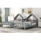 preview thumbnail 4 of 26, Double Twin Size Platform Bed with House-Shaped Headboard and Built-in Nightstand, Grey - Functional Design for Kids' Rooms