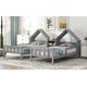 preview thumbnail 4 of 26, Double Twin Size Platform Kids Bed Frame with House-Shaped Headboard and Built-in Nightstand, No Box Spring Required, Grey