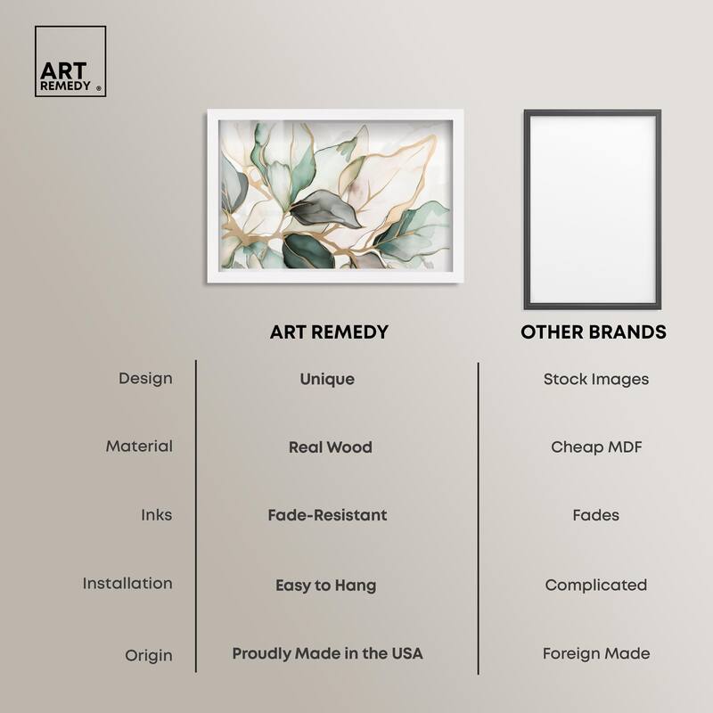 Golden Veined Leaves II Shadowbox by Art Remedy