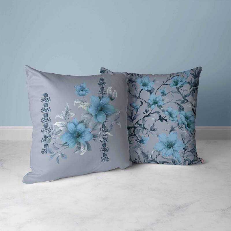 Petal Perfection Faux Suede Reversible Throw Pillow Blue and Grey