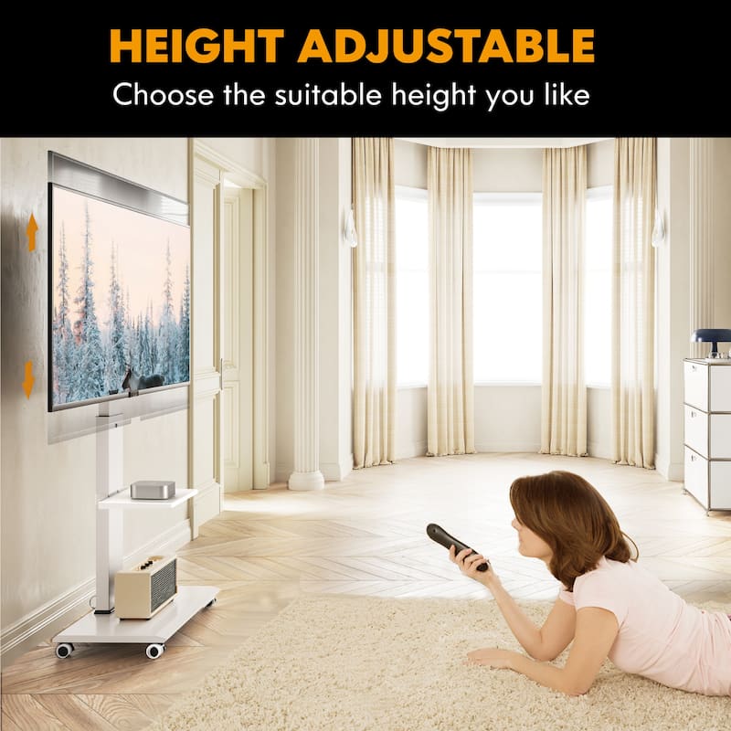 FITUEYES Mobile TV Stand for 32-75 Inch TVs, Portable TV Cart with Wheels, Height Adjustable with Horizontal and Vertical Swivel