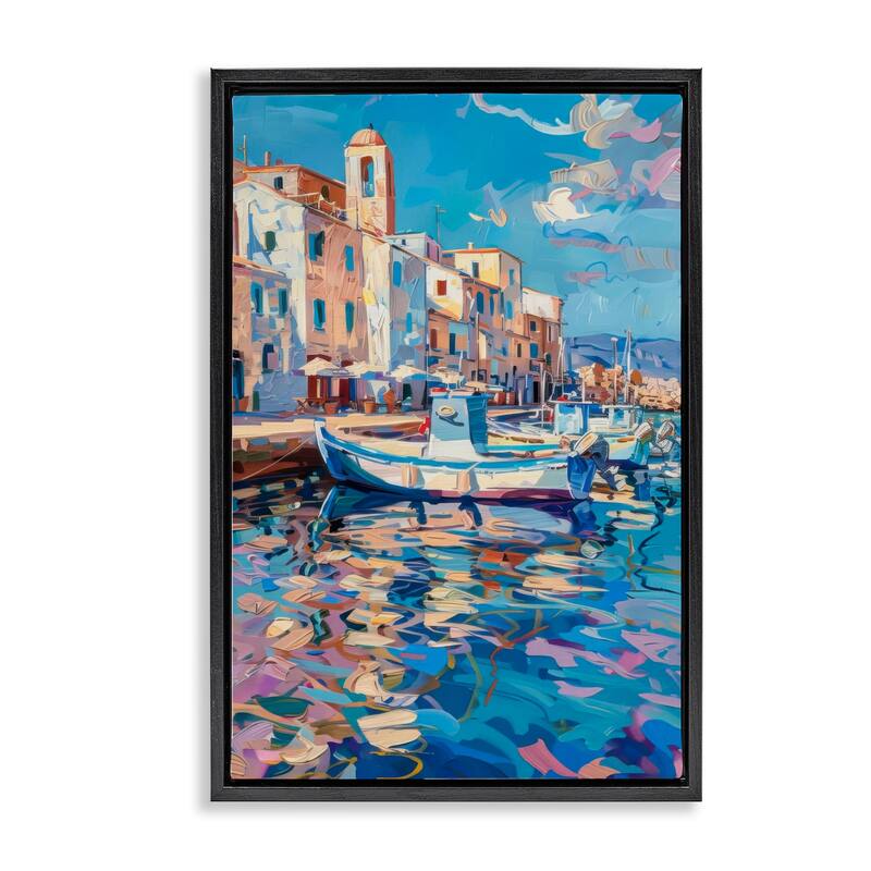 Stupell Coastal City Harbor Framed Floater Canvas Wall Art Design By LSR Design Studio - 21 x 31 - Black