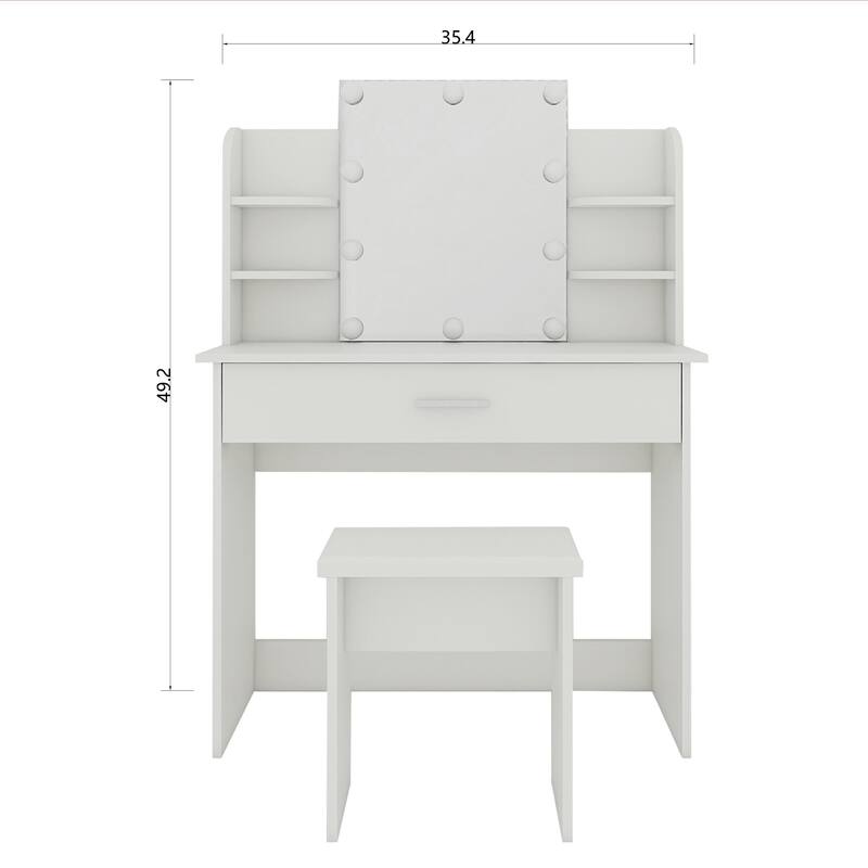 Modern Wood Vanity Table with Mirror,Drwer and Seat
