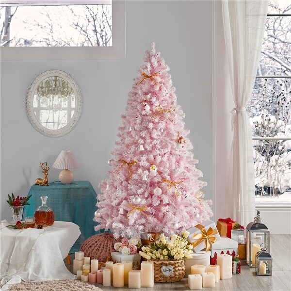 Yaheetech Pre-lit Flocked Artificial Christmas Tree, Indoor