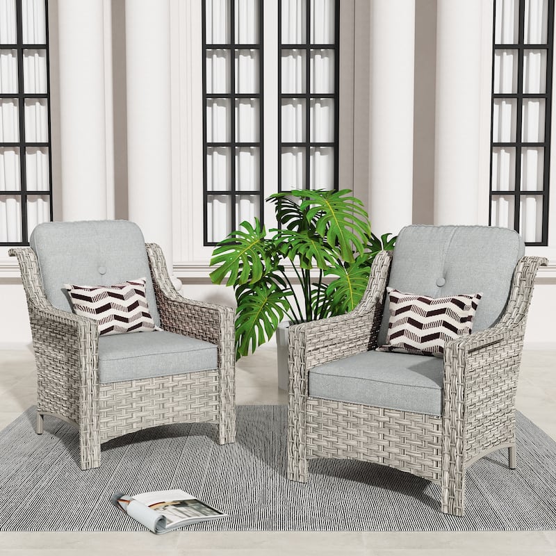 HOOOWOOO 2-piece High Back Wicker Rattan Outdoor Patio Chair Set - Dark Grey