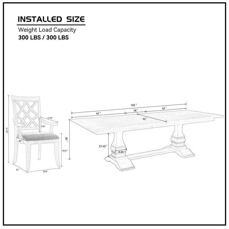 7 Pcs Wooden Furniture Set, Dining Table Set for 6, Rectangular Extendable Kitchen Table and 6 Upholstered Dining Chairs
