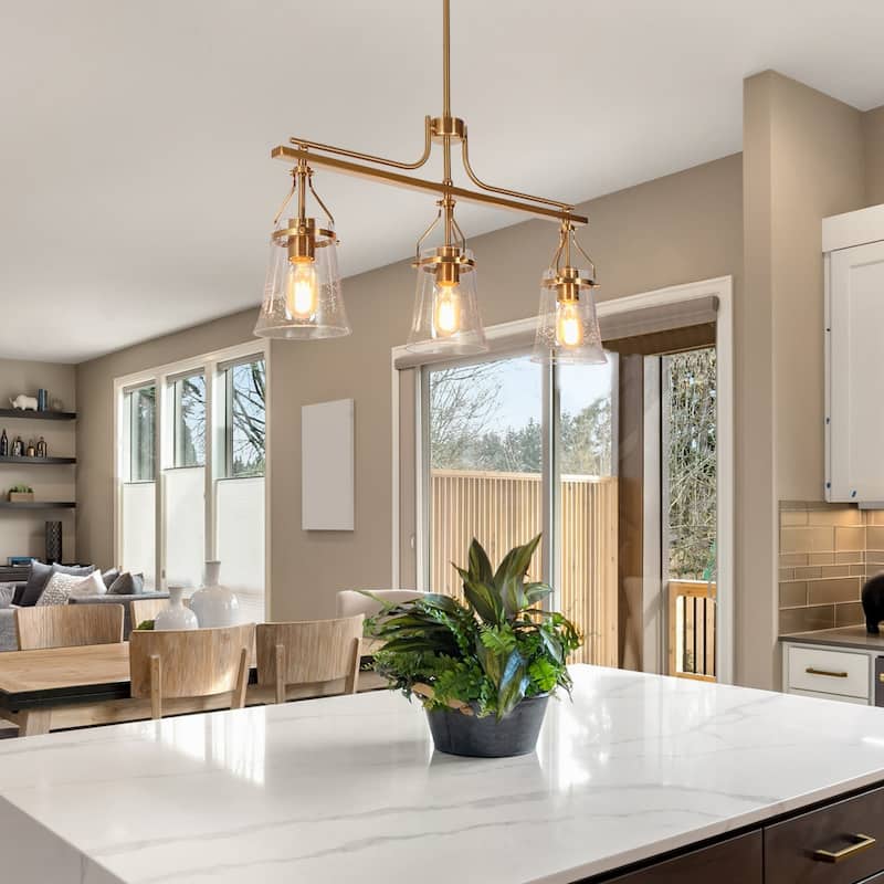 Haye Modern Gold 3-Light Chandelier Linear Pendant for Kitchen Island Dining Room - W33" x L5.5" x H17"