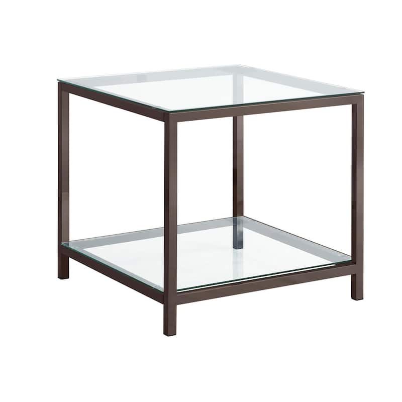 24 in. Nickel and Clear Rectangle Glass End Table, Sturdy Build End Side Table for Living Rooms