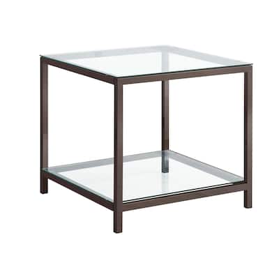 24 in. Nickel and Clear Rectangle Glass End Table, Sturdy Build End Side Table for Living Rooms