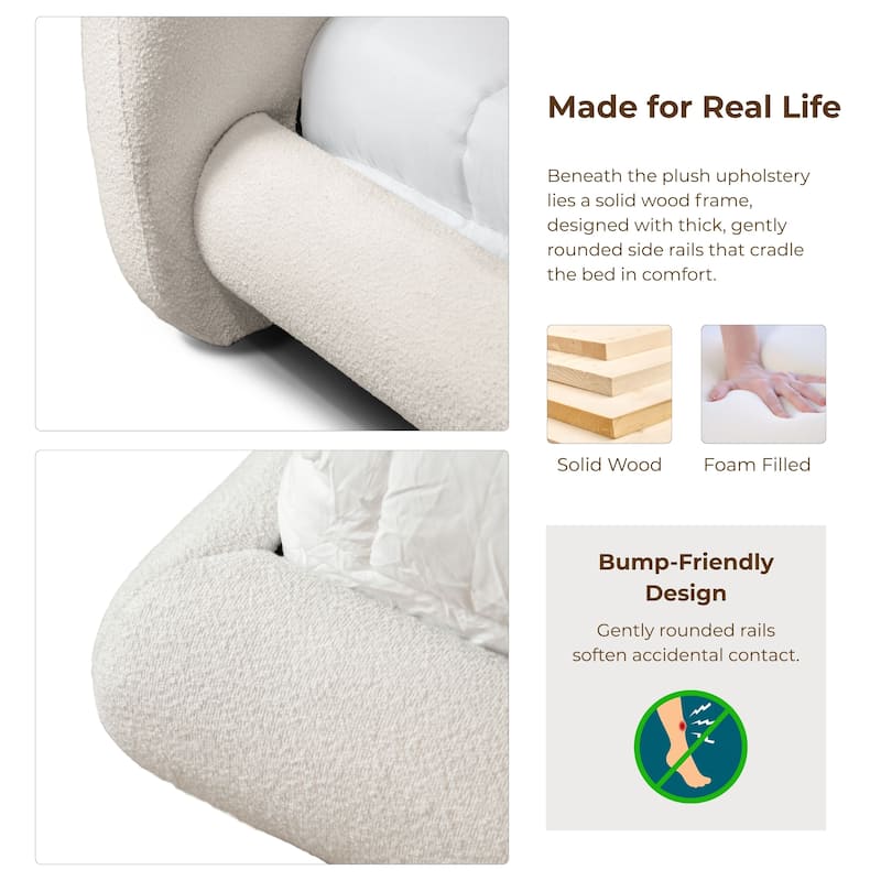 Furniture of America Nilo Modern Fabric Upholstered Platform Bed with Curved Headboard