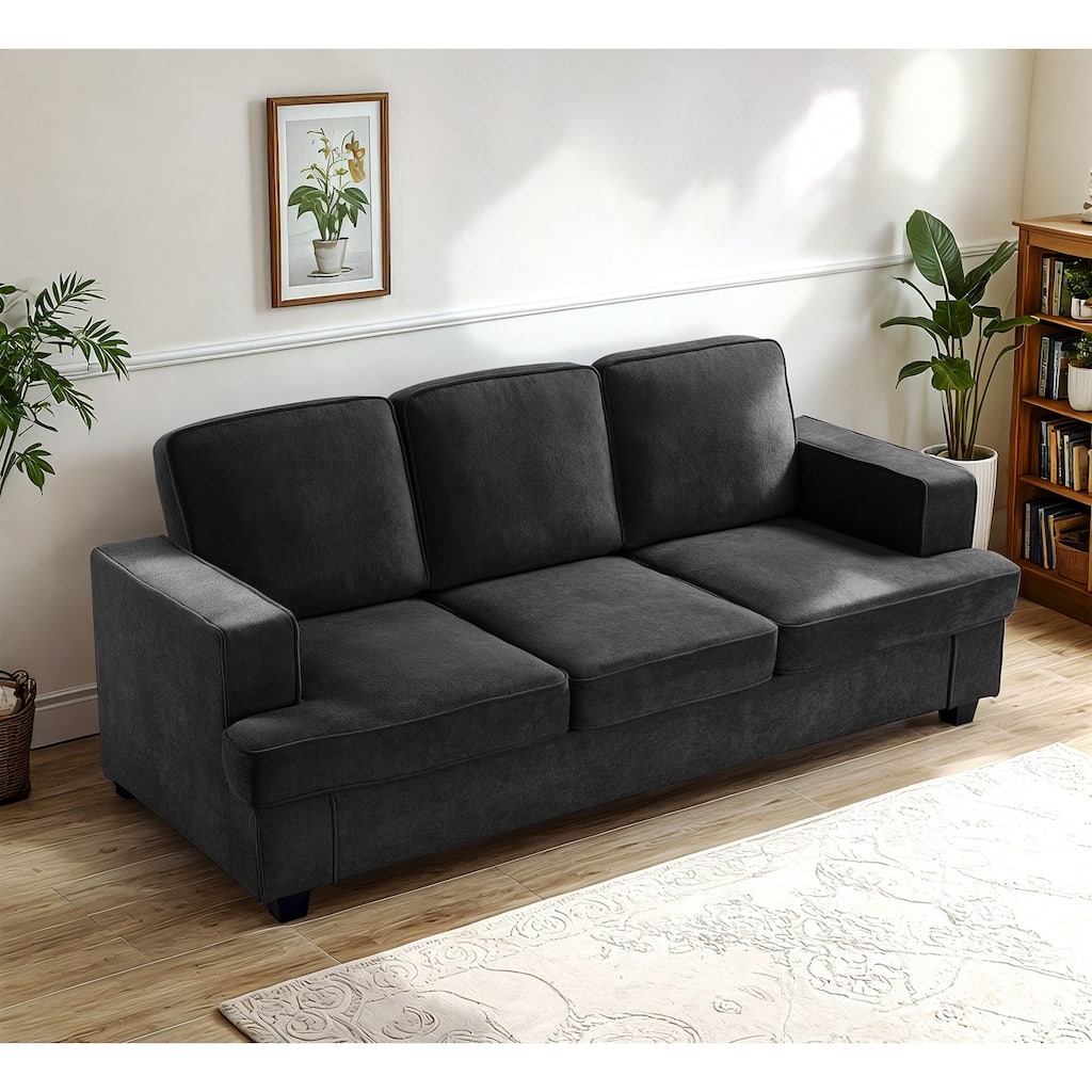 Modern Velvet 3 Seater Sofa, Black