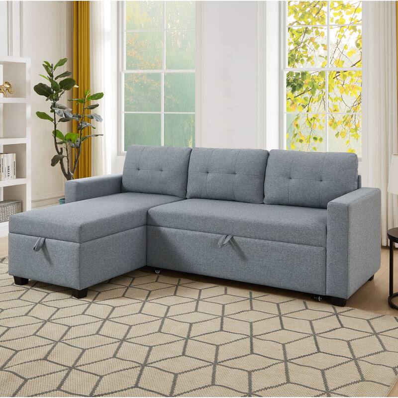 Upholstered Pull Out Sectional Sofa with Storage Chaise