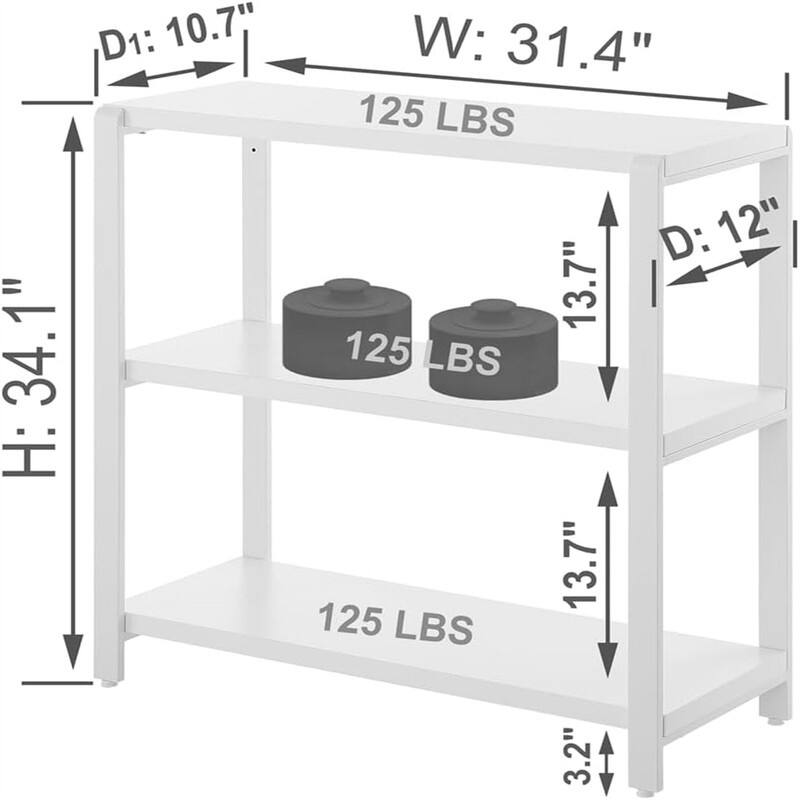 Bookshelf and Bookcase 3 Tier Vintage Shelf for Office - 12"D x 31.4"W x 34.1"H