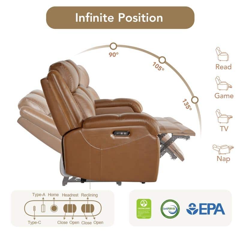 Spruce & Spring Hadlee Genuine leather Reclining Sofa with Multi-Function Console.