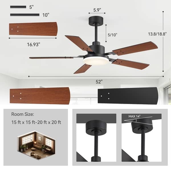 dimension image slide 6 of 17, 42/48/52/56/60/65-IN LED Ceiling Fan with Light Kit and Remote(5/6/7/8-Blade)