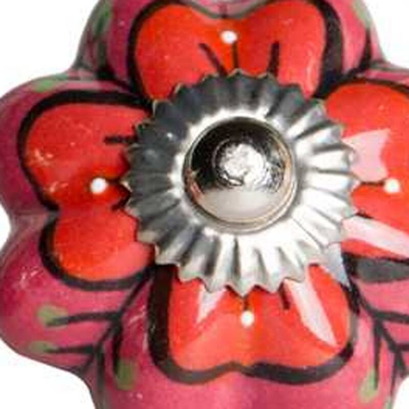 Set of 8 Hand-Painted Ceramic Flower Cabinet Knobs with Screws for Living Room Drawers Furniture - 1.5” x 1.5” x 1.5”