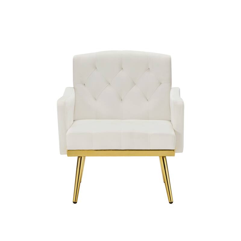 Velvet Upholstered Accent Chair, Tufted Lounge Reading Chair, Single Sofa Chair with Side Pockets & Metal Legs - Cream White