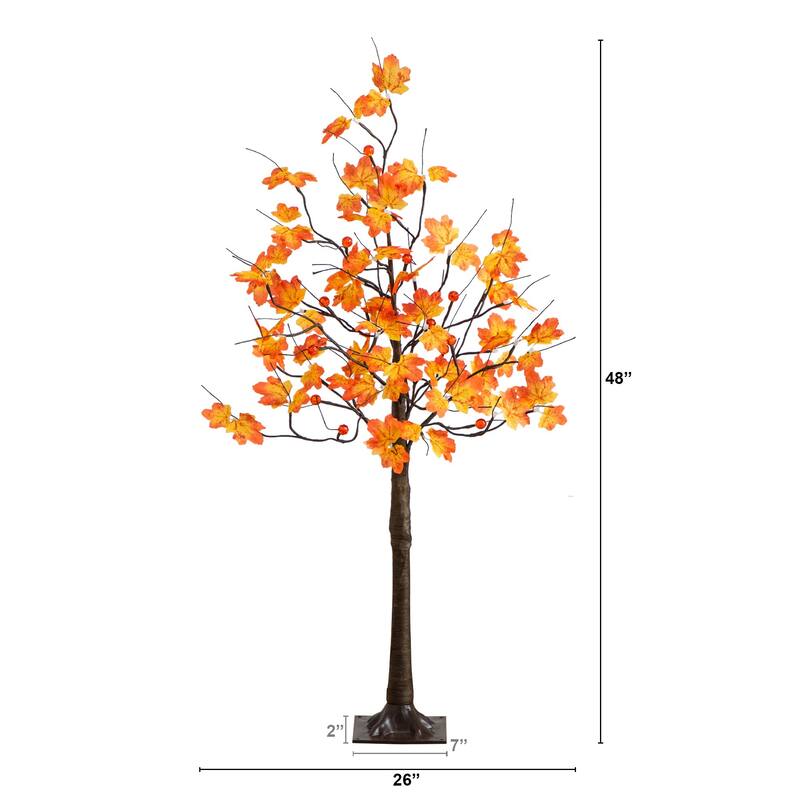 Pre-Lit Minimalist Maple Artificial Fall Tree - 4' - Warm White LED Lights