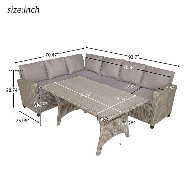 dimension image slide 3 of 2, Patio Outdoor Furniture PE Rattan Wicker Conversation Set All-Weather Sectional Sofa Set with Table & Soft Cushions