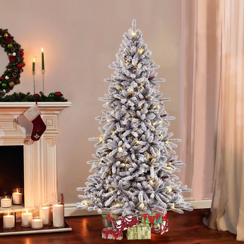 Puleo International 6.5 ft. Pre-lit Flocked ‎Bennington Fir Artificial Christmas Tree