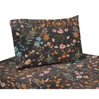 Sweet Jojo Designs Boho Wildflower Vintage Floral Girl 3p Twin Sheet Set Black Orange Teal Bohemian Farmhouse Flower Cottagecore
