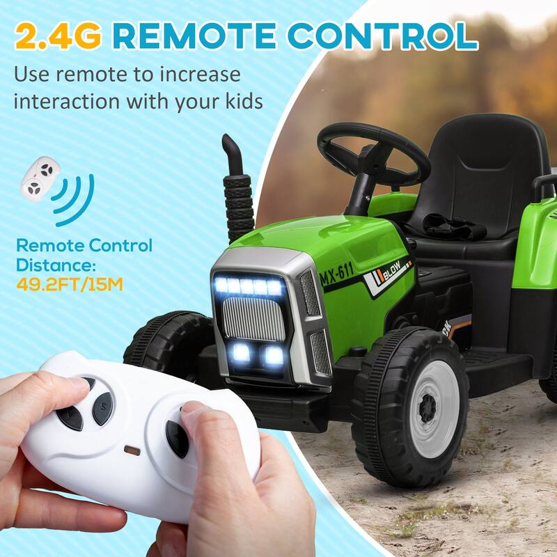 Electric Tractor with Detachable Trailer, Farm Tractor Toy Battery Powered Electric Car with Remote Control