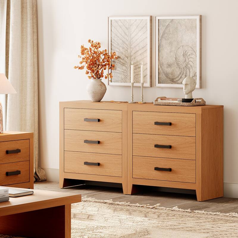 WAMPAT Farmhouse 3-Drawer Dresser, Wooden Chest of Drawers, Modern Storage Organizer & Nightstand for Bedroom, Living Room - Mocha - 6-drawer