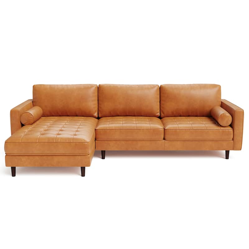 Costway 105'' Air Leather L-Shaped Sectional Sofa w/ Chaise Lounge & 2 - 105'' x 64.5'' x 33.5''