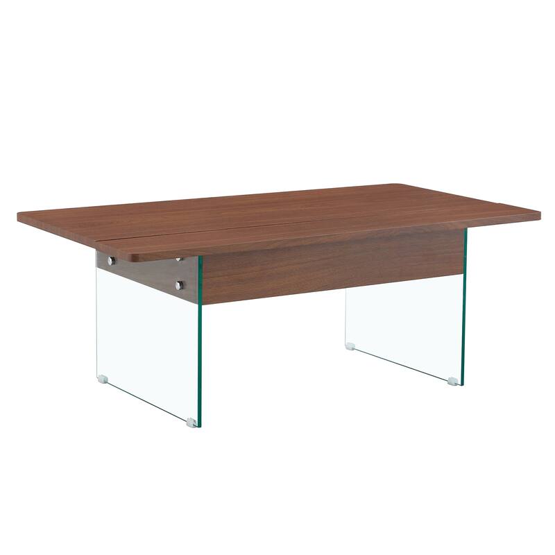 Multifunctional Lift-Top Coffee Table with Tempered Glass Legs, Rectangular Living Room Table 2-Tier Center Table