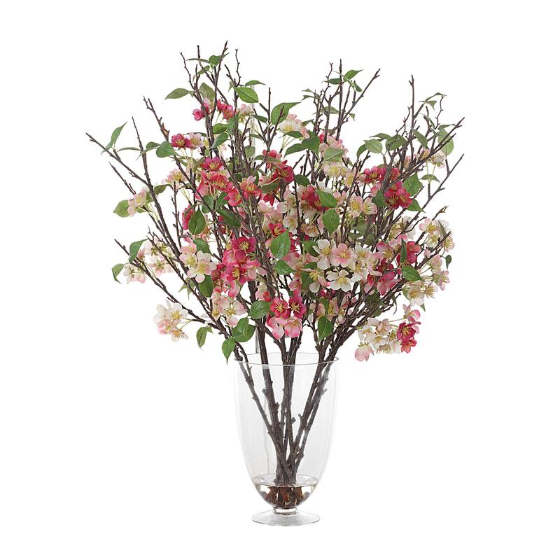 Cherry Blossoms Artificial Floral Arrangements with Glass Vase - 17" - Pink and White