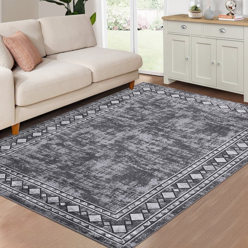 Garvee Machine Washable Rug Modern Bordered Area Rugs