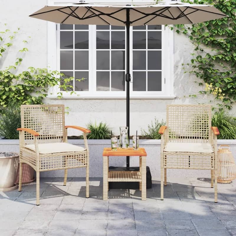 vidaXL Garden Chair Set of 2 Beige and Brown PE rattan Medium - 21.3 x 22.4 x 33.5 in