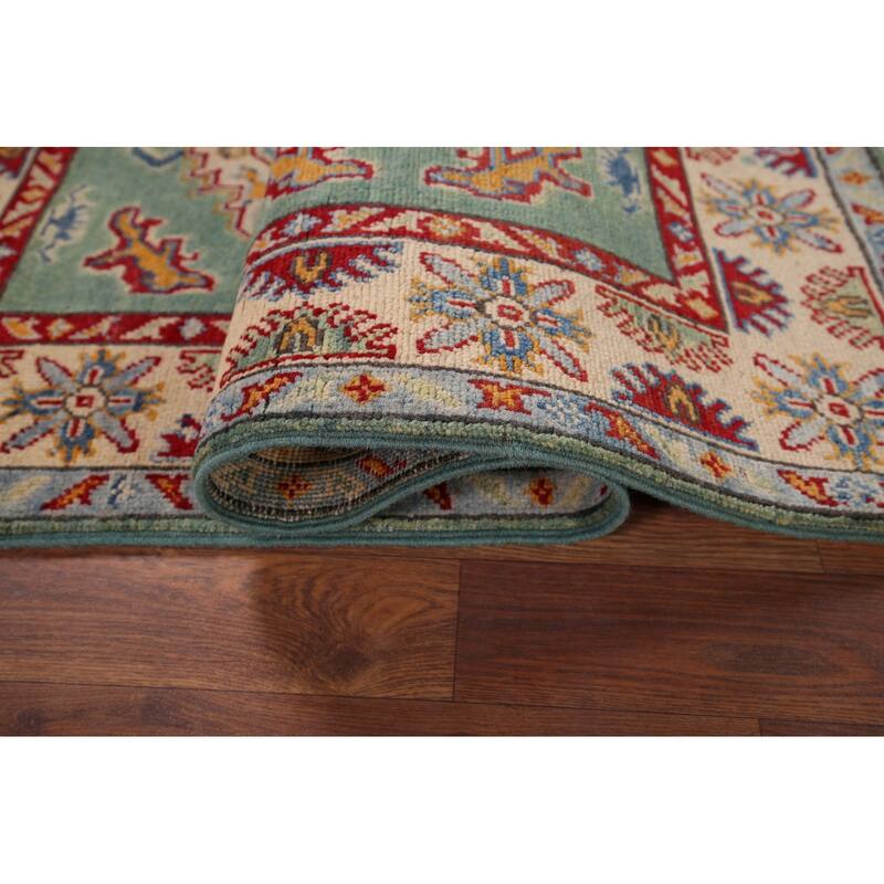 Light Green Kazak Accent Rug Handmade Wool Carpet - 3'5" x 4'11"
