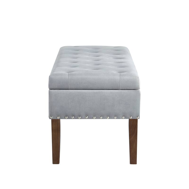 Modern Storage Bench with Wooden Legs, 48 Inch Upholstered Ottoman Bench Velvet End of Bed Stool, Entryway Bench
