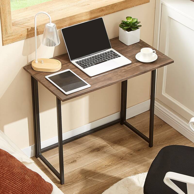 Javlergo Folding Computer Desk, 31.5" No Assembly Writing Desk, Space Saving Foldable Laptop Table for Home Office - Brown