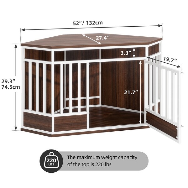 Moasis 52 Inch Corner Dog Crate Furniture with Lockable Door,Heavy