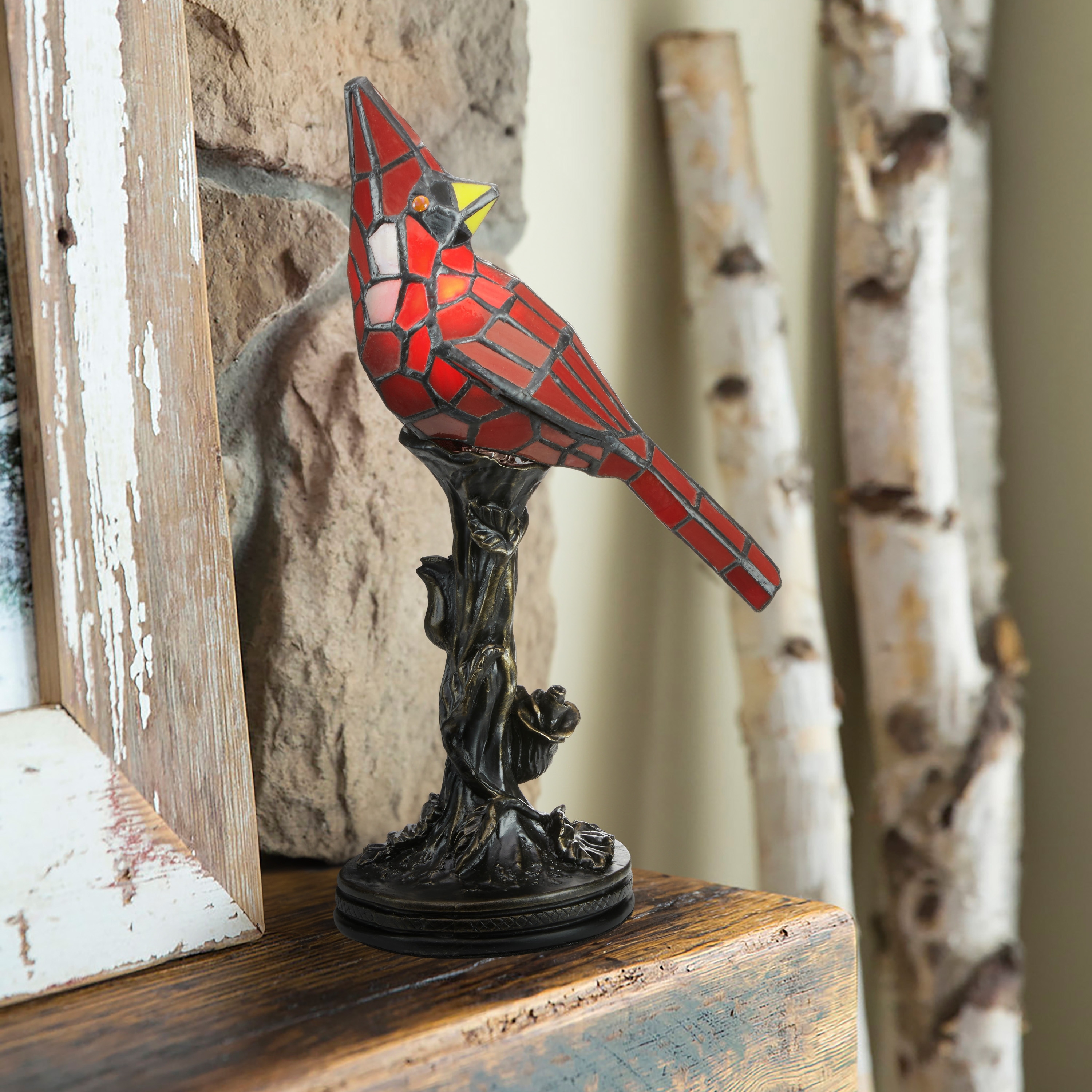 River of Goods 13.5 Tall Stained Glass Cardinal Accent Lamp Red