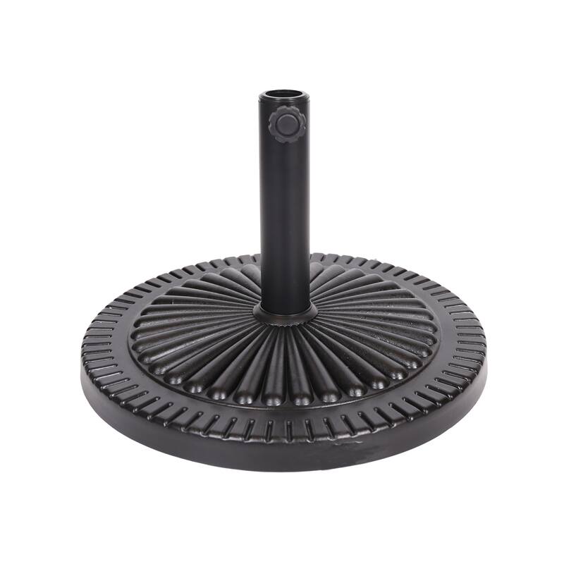Roomfitters Black Rock Resin Outdoor Umbrella Base with Molded Details, Weather Resistant Stand, Black