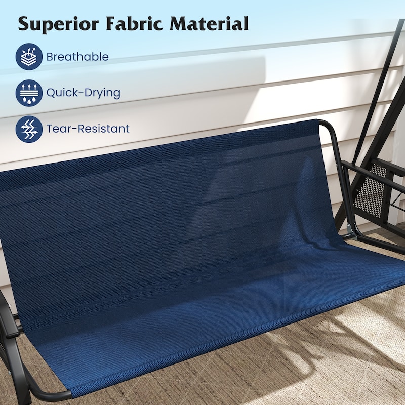 3-Person Patio Swing Chair with Adjustable Canopy and Cushions Side Trays for Outdoor Relaxation - 77" × 47" × 65"