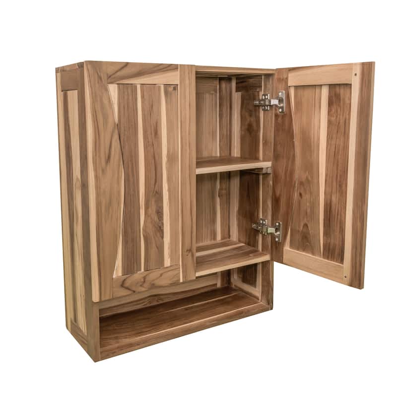 EcoDecors Curvature Solid Teak Bathroom Wall Cabinet -Fully Assembled