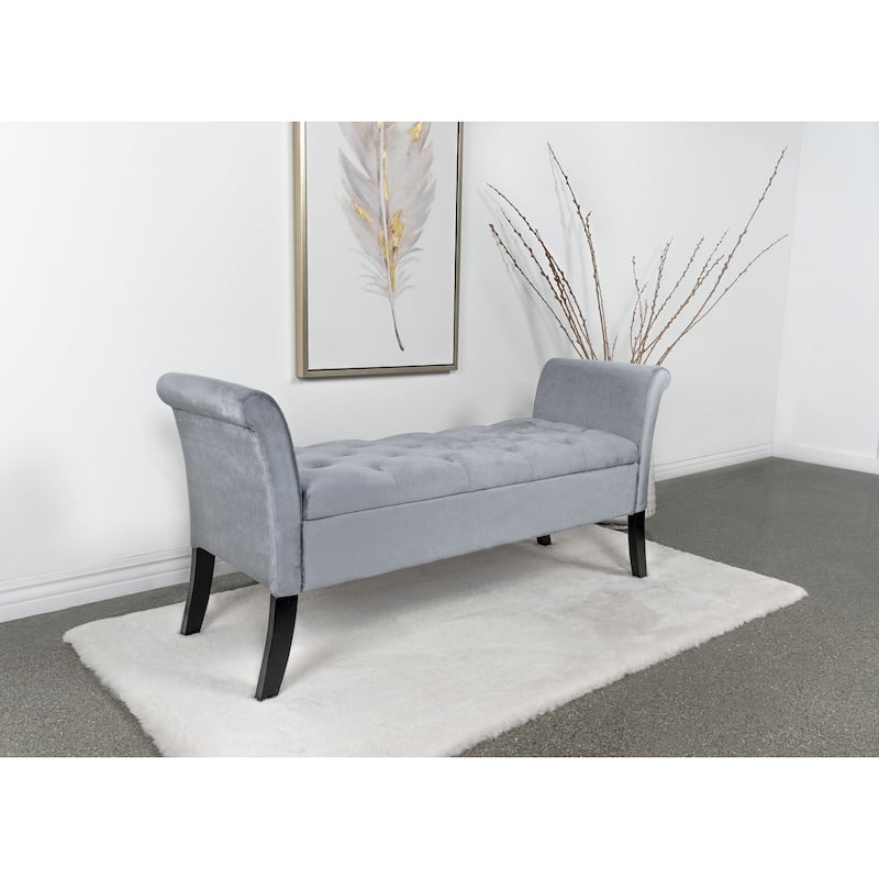 Morro Flared Arms Upholestered Bench - Silver/Black