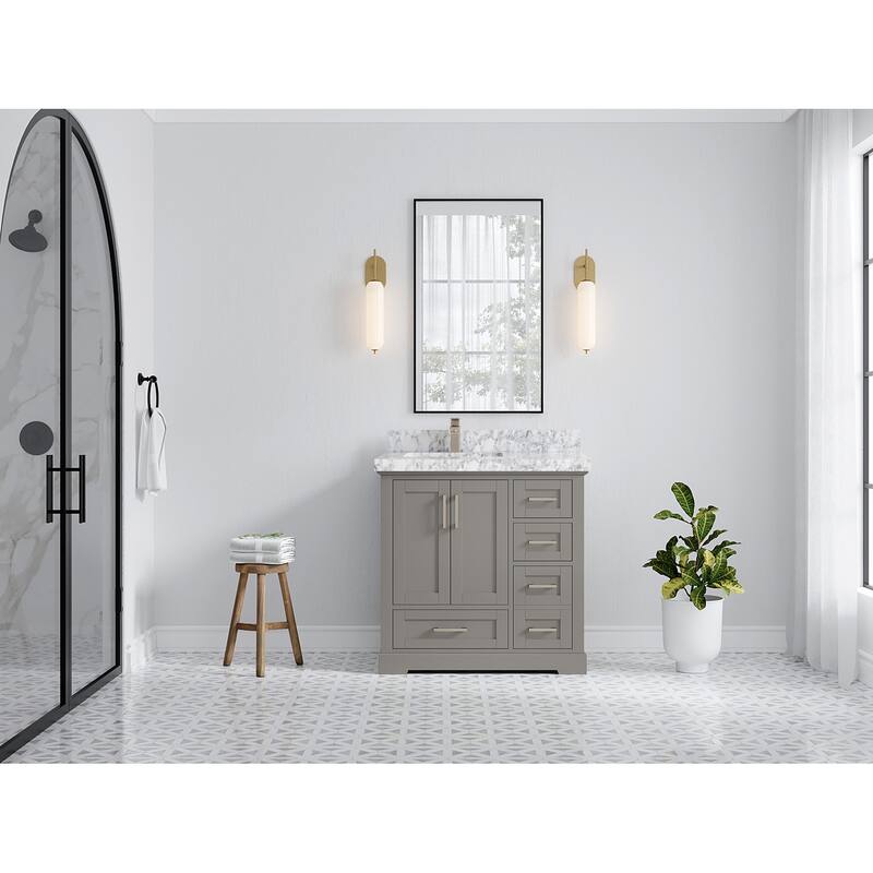 Willow Collections 36 x 22 Boston Left Offset Sink Bathroom Vanity with Quartz or Marble Countertop