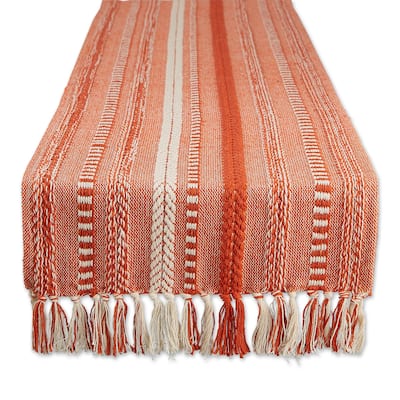 Braided Stripes Cotton Table Runner with Tassels - 72" - Yam Orange and Cream